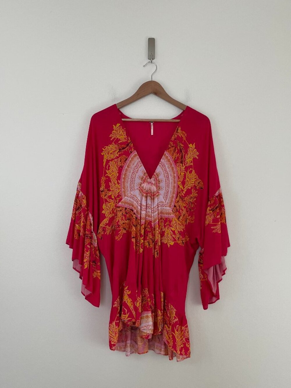 Free People Sunset Dreams Printed Boho Tunic Top in Red Combo Size Large